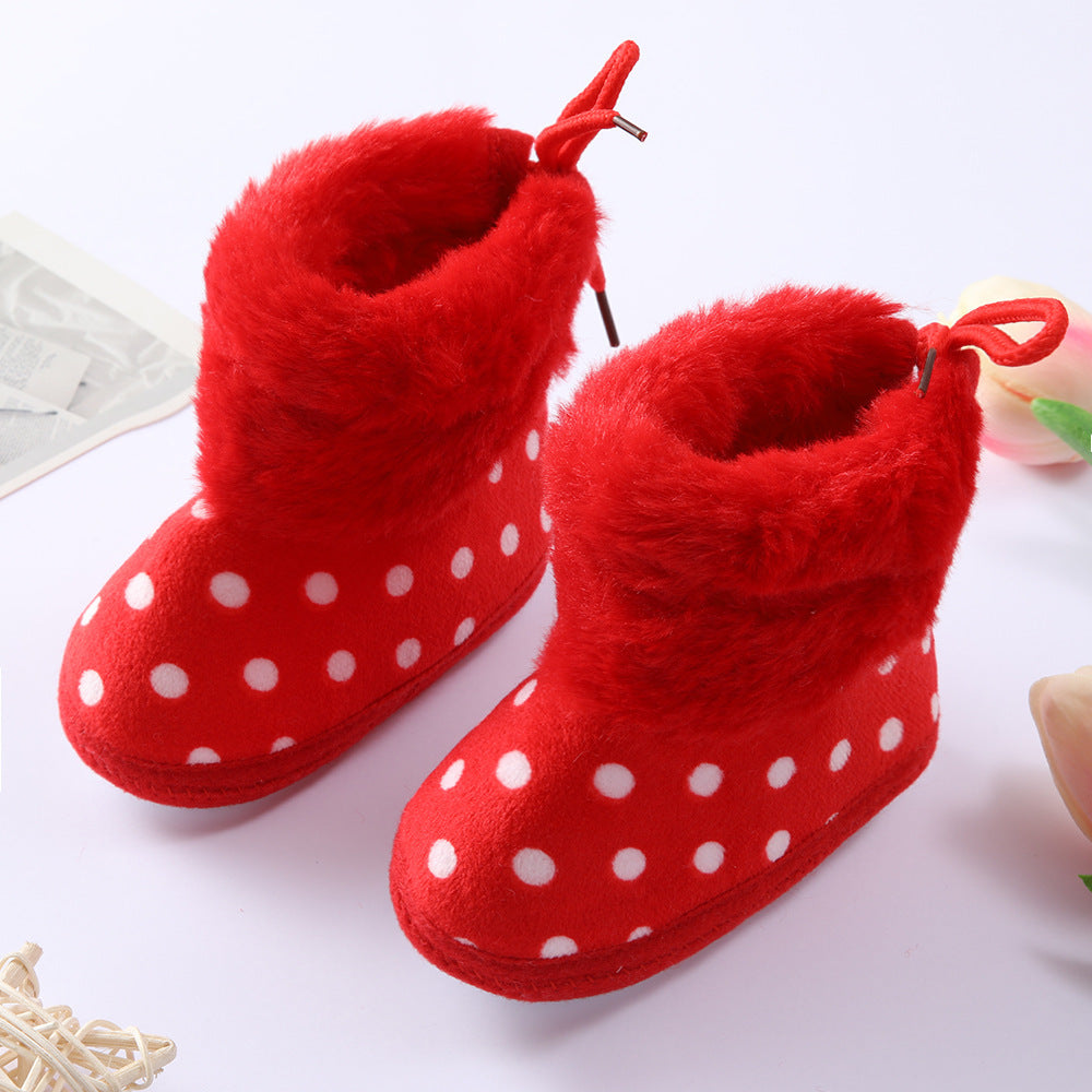 Polka Dot Fur Boots Newborn Baby Shoes