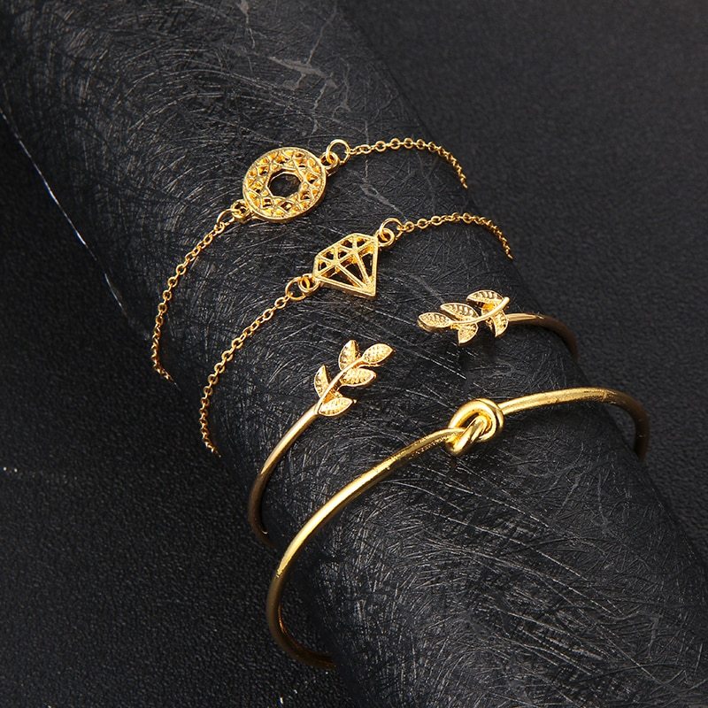 Tocona T Fashion Bohemia Leaf Knot Hand Cuff Link Chain Charm Bracelet Bangle For Women Gold Bracelets Femme Jewelry 6115
