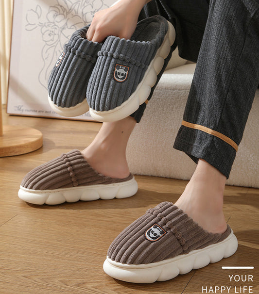 Winter Corduroy Slippers Home Bedroom Floor Plush Shoes Fashion Solid Color Non-slip Slippers For Women Men