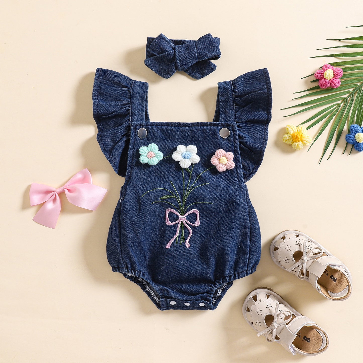 Triangle One-piece Romper Headscarf Cute