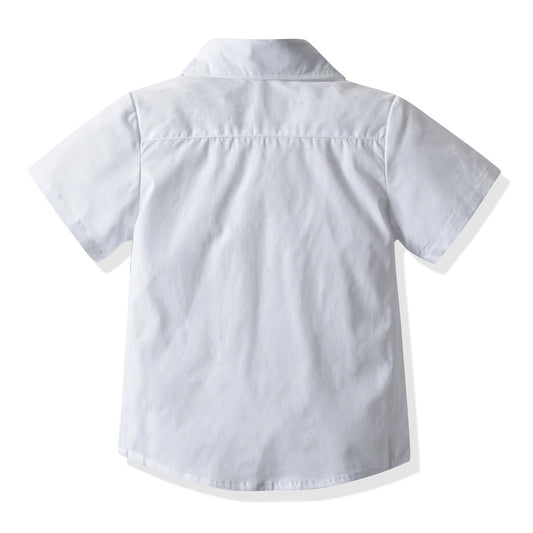 Boys' White Short-sleeved Shirt Suspender Shorts