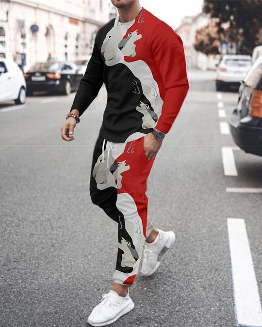 3d Digital Printing Crew Neck Sweater Sports Trousers Suit