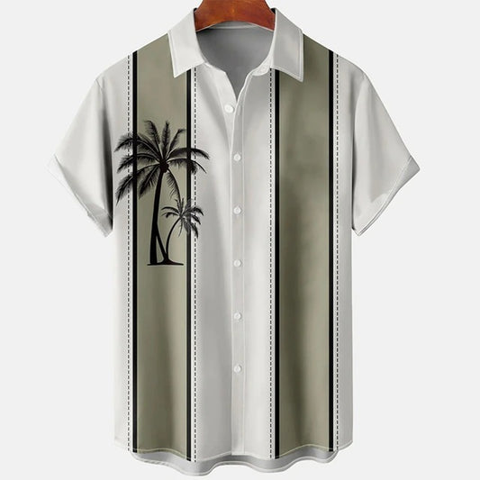 Men's Casual Slim Beach 3D Printed Short Sleeve Shirt