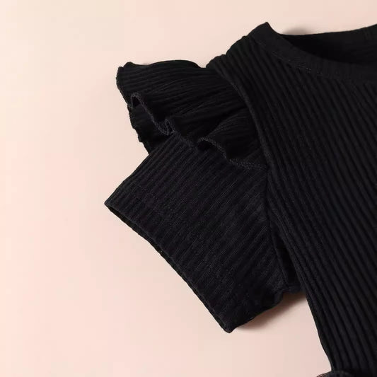 Pullover Cotton Sunken Stripe Short Sleeve Leopard Print Mesh Bow Girls Dress