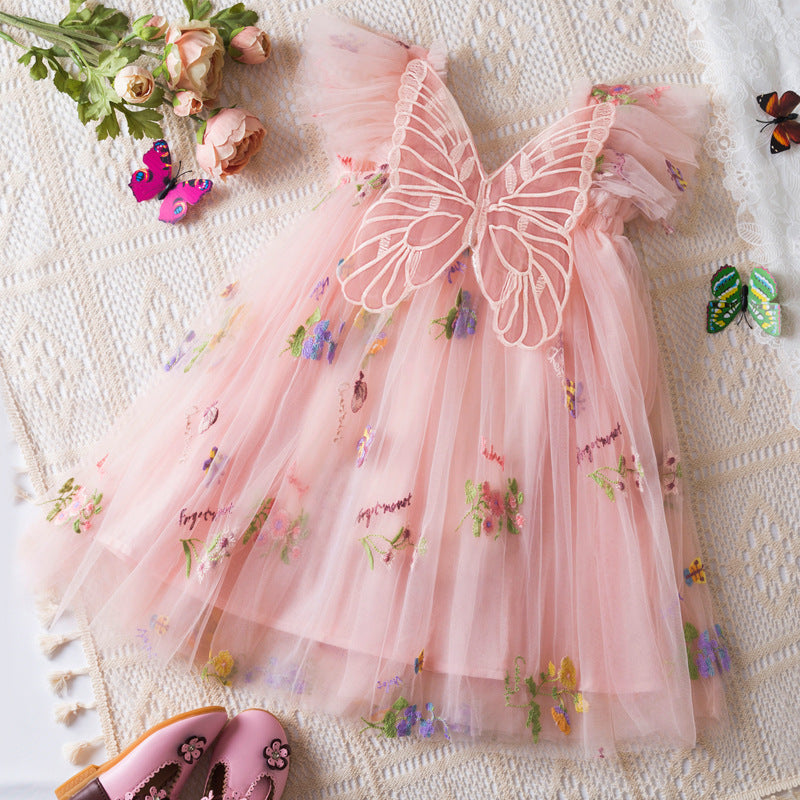 Korean Flower Embroidery Girls' Chiffon Skirt