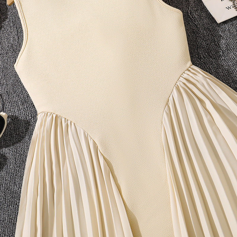 Girls' Stand Collar Elegant Pleated Stitching Sleeveless Formal Dress