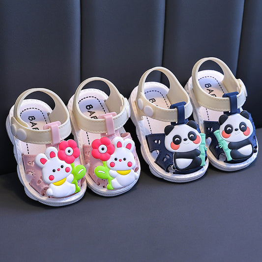 Children's Sandals Cartoon Toddler Closed Toe Hole Shoes Boys Baby Indoor Non-slip Soft Bottom