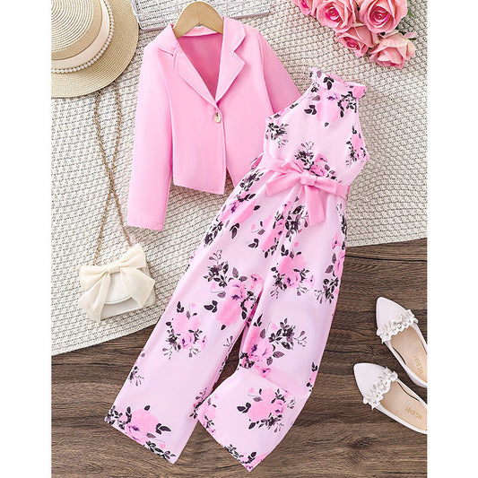 Fashion Girls Suit Sleeveless Floral Halter Suit
