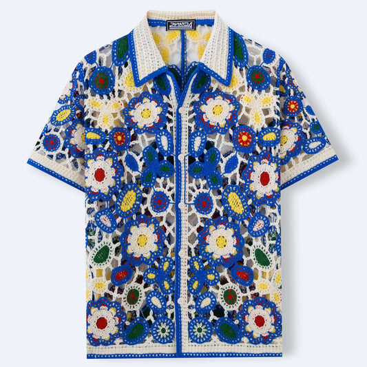 Ethnic Style Crochet Knitted Shirt Short Sleeved
