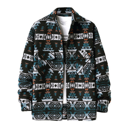 New Men's Ethnic Style Woolen Plaid Shirt Jacket