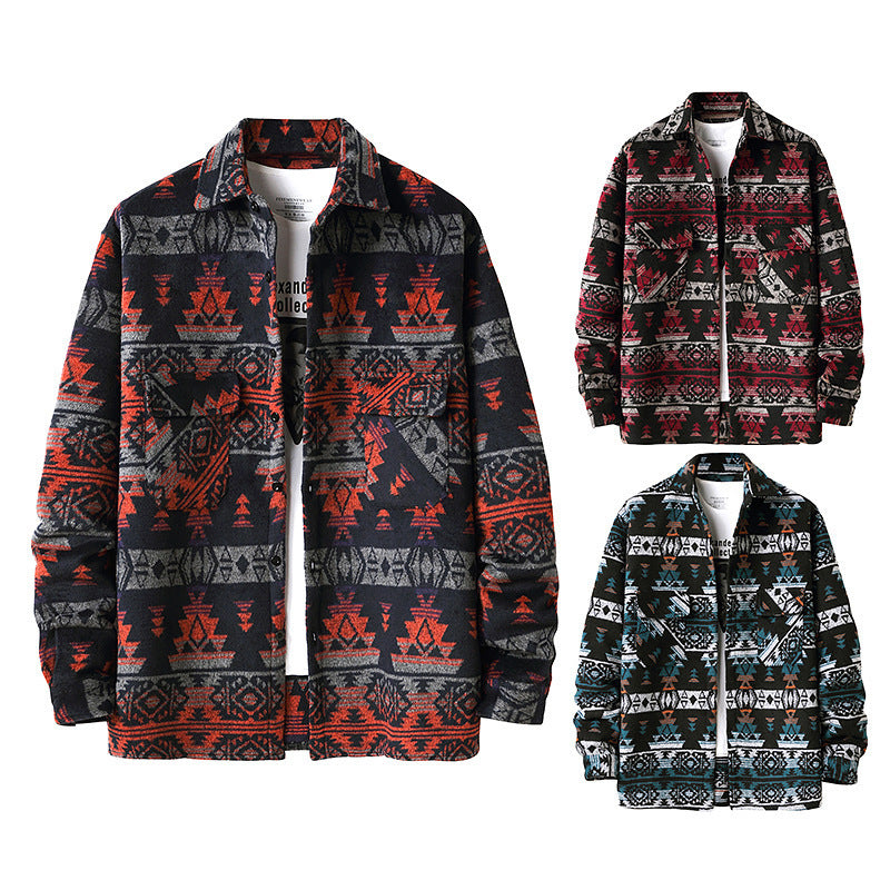 New Men's Ethnic Style Woolen Plaid Shirt Jacket