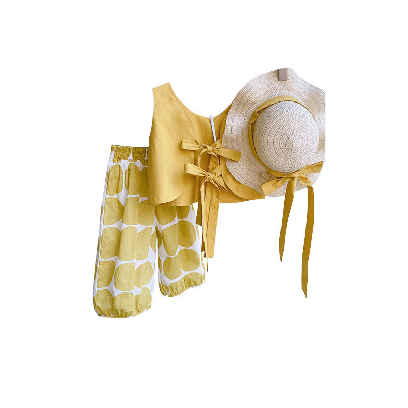 Western Style Backless Thin Pullover Girls' Vest Top Polka Dot Bloomers Two-piece Set