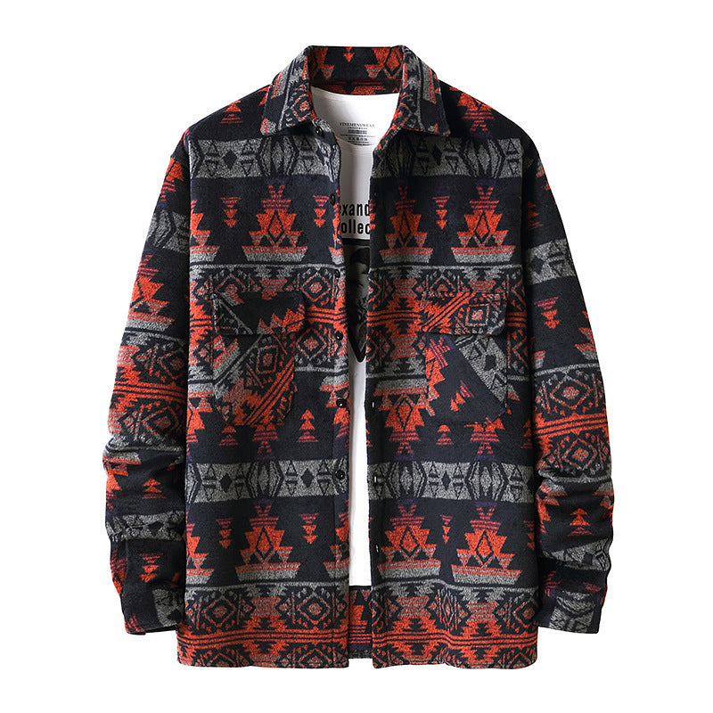 New Men's Ethnic Style Woolen Plaid Shirt Jacket