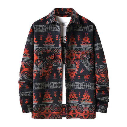 New Men's Ethnic Style Woolen Plaid Shirt Jacket