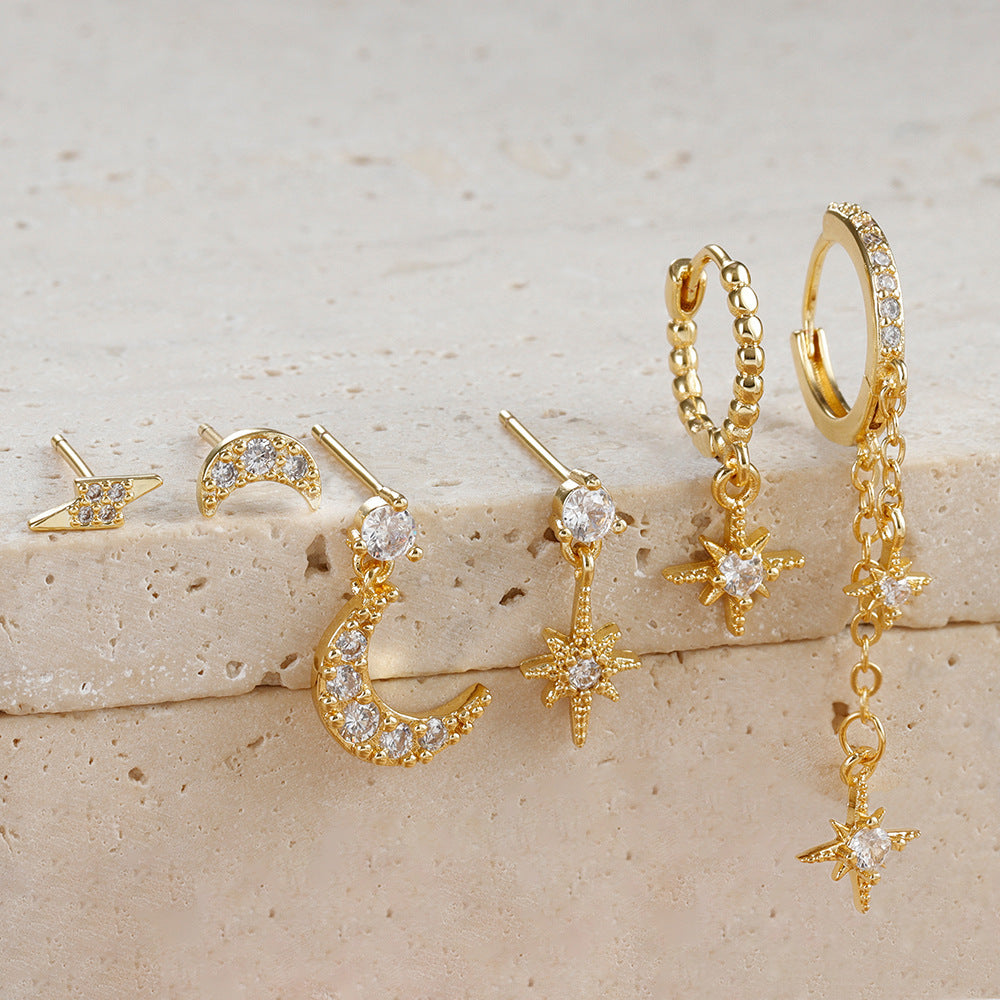 XINGX Chain Tassel Earrings Six Mans XINGX Month Fashion Zircon Stud Earrings For Women Eardrop Jewelry