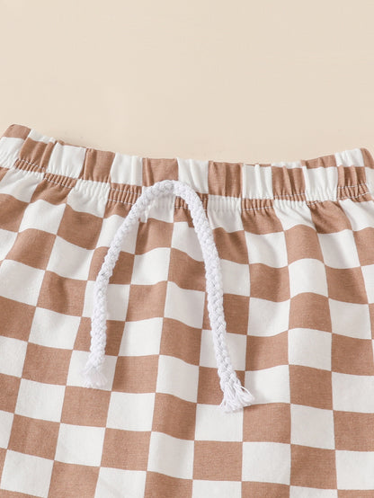 Summer Boys' And Kids' Popular Short Top Plaid Shorts Two-piece Set