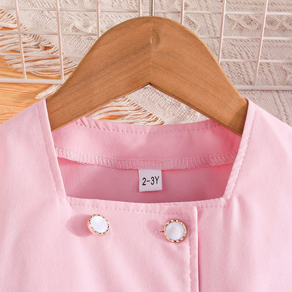 Girls' Mesh Sleeve Top Bell-bottom Pants Suit