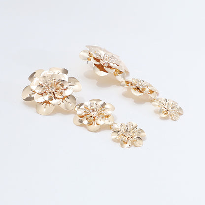 Retro Exaggerated Ethnic Style Geometric Alloy Irregular Sunflower Flower Earrings Women Daily Versatile Fashion Jewelry