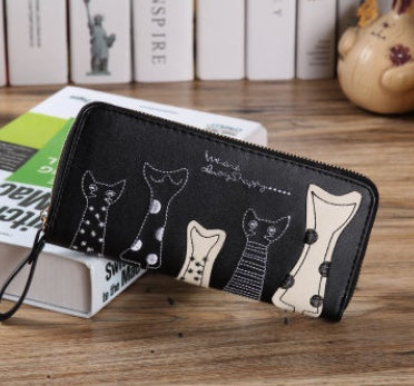 Cat lady wallet female cartoon cat creative long wallet clutch