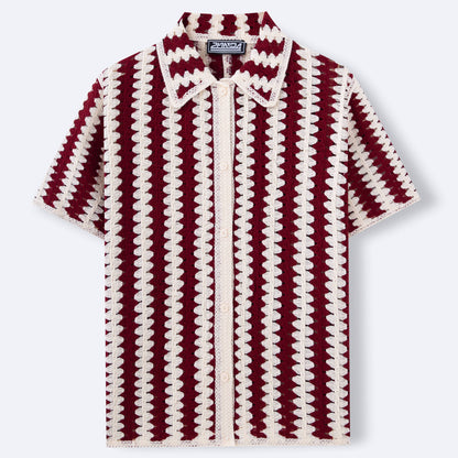 Vintage Stripe Knitwear Crocheted Short-sleeved Hollow Shirt