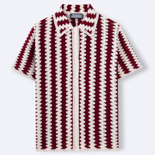 Vintage Stripe Knitwear Crocheted Short-sleeved Hollow Shirt