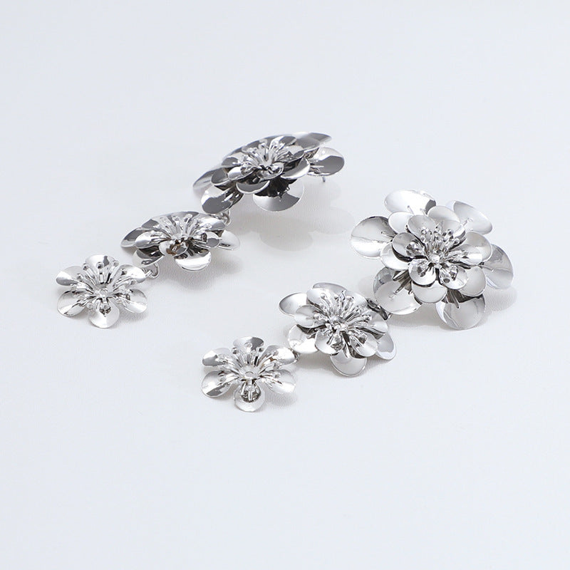 Retro Exaggerated Ethnic Style Geometric Alloy Irregular Sunflower Flower Earrings Women Daily Versatile Fashion Jewelry