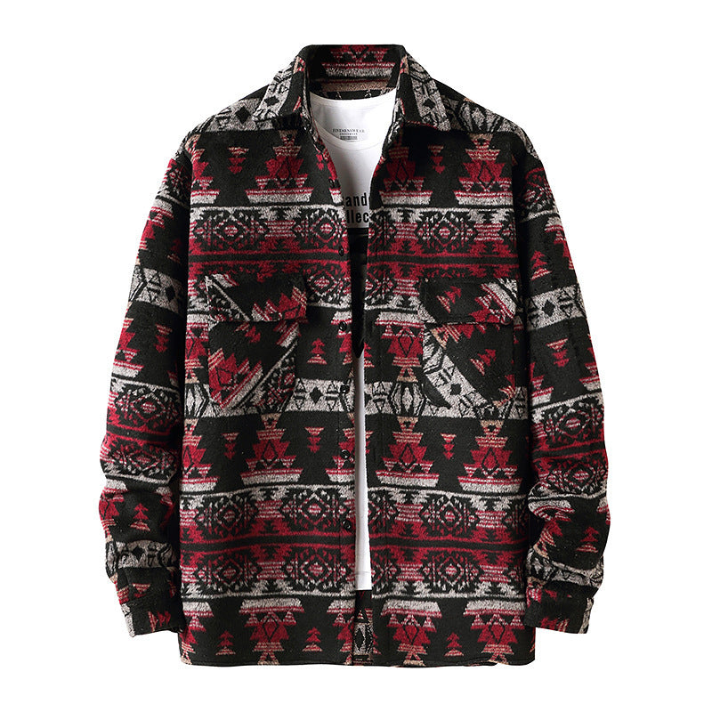 New Men's Ethnic Style Woolen Plaid Shirt Jacket