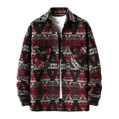 New Men's Ethnic Style Woolen Plaid Shirt Jacket