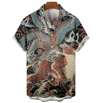 Men's Casual Slim Beach 3D Printed Short Sleeve Shirt