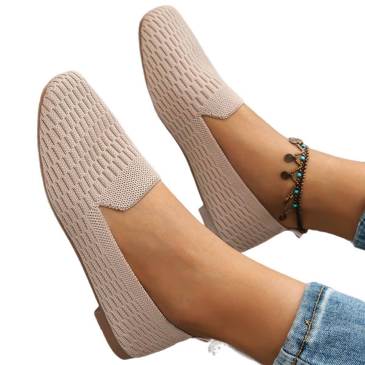 Knitted Soft Bottom Braided Shoes Breathable Low-cut