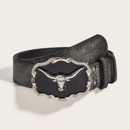Retro Domineering Epoxy Cattle Head Buckle Women's Casual Men's Jeans Strap Personality Belt