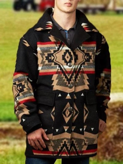 Men's Trendy Printed Long Sleeve Lapel Jacket