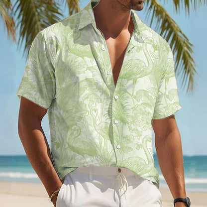 Men's Hawaiian Short-sleeved Casual Floral Buckle Tropical Shirt Summer