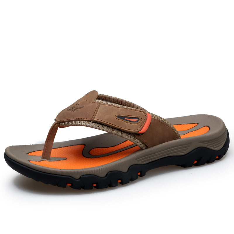 Large Dock Layer Cowhide Men's Flip-flops