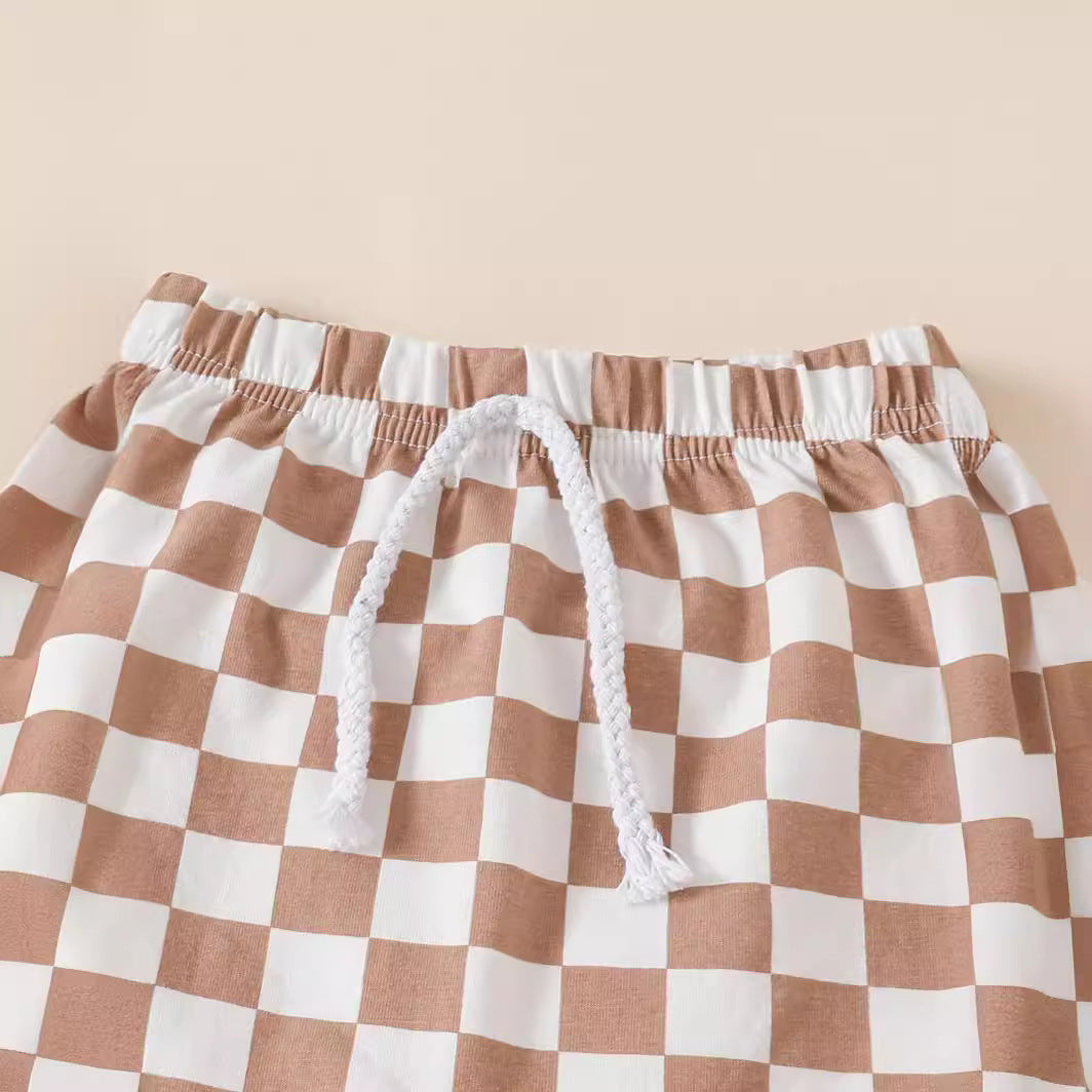 Summer Boys' And Kids' Popular Short Top Plaid Shorts Two-piece Set