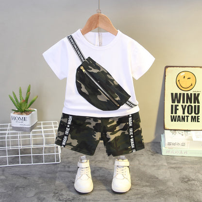 Summer New Boys' Western Style Camouflage Short Sleeve Suit