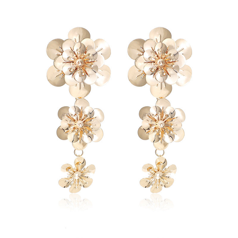 Retro Exaggerated Ethnic Style Geometric Alloy Irregular Sunflower Flower Earrings Women Daily Versatile Fashion Jewelry