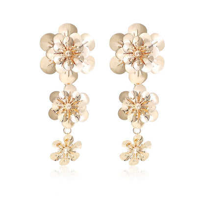 Retro Exaggerated Ethnic Style Geometric Alloy Irregular Sunflower Flower Earrings Women Daily Versatile Fashion Jewelry