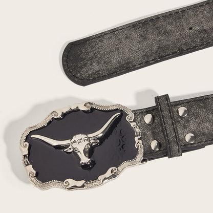 Retro Domineering Epoxy Cattle Head Buckle Women's Casual Men's Jeans Strap Personality Belt