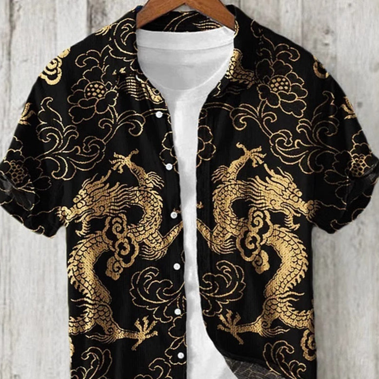 Men's Versatile Casual Loose Button Printed Shirt