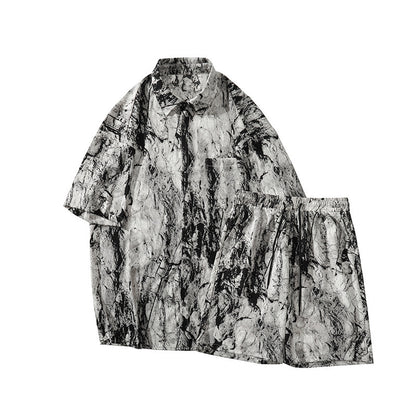 Printed Shirt Men's Beach Suit Summer Seaside Vacation Ice Silk Beach Pants Short Sleeve Men