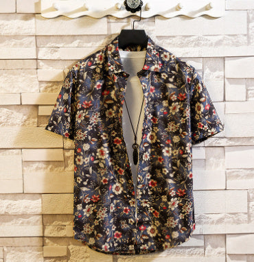 Men's Shirt Youth Loose Fashion Printed Shirt Simple Casual Lapel Shirt