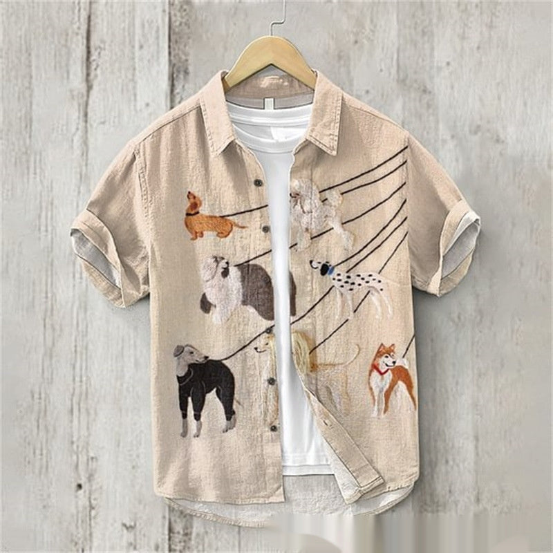 Men's Versatile Casual Loose Button Printed Shirt