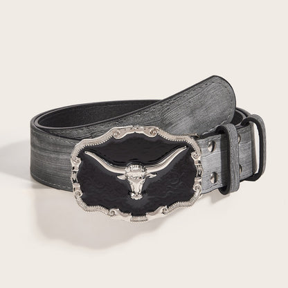 Retro Domineering Epoxy Cattle Head Buckle Women's Casual Men's Jeans Strap Personality Belt