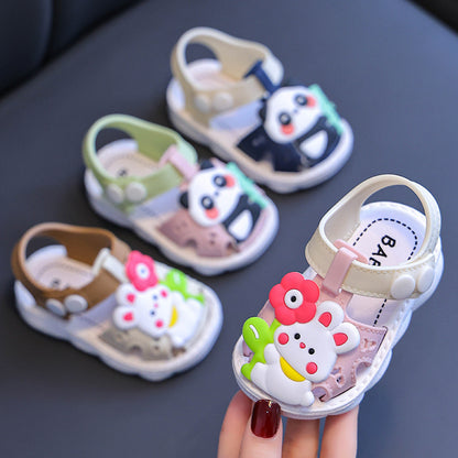 Children's Sandals Cartoon Toddler Closed Toe Hole Shoes Boys Baby Indoor Non-slip Soft Bottom