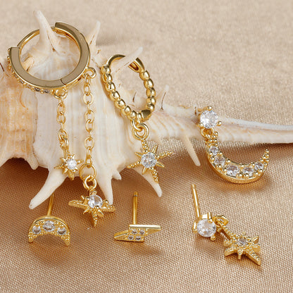 XINGX Chain Tassel Earrings Six Mans XINGX Month Fashion Zircon Stud Earrings For Women Eardrop Jewelry