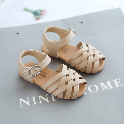 Kids Buckle Toe Soft Sole Woven Sandals