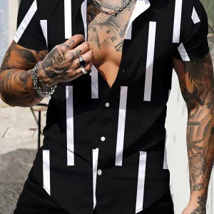 Men's Casual Slim Beach 3D Printed Short Sleeve Shirt