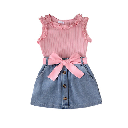 Summer Denim Skirt Belt Three-piece Set