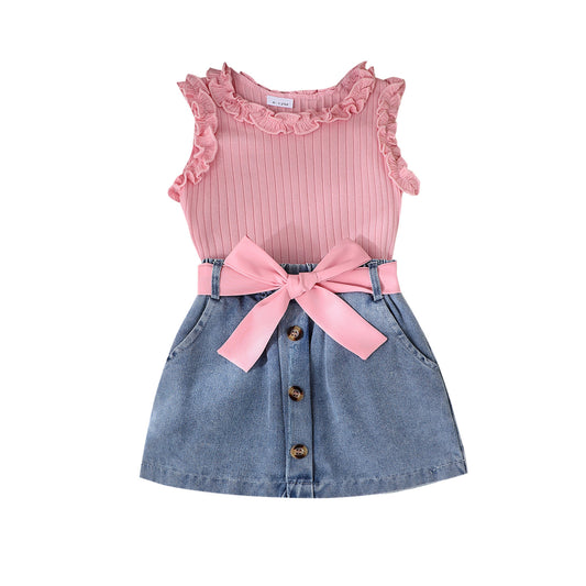 Summer Denim Skirt Belt Three-piece Set